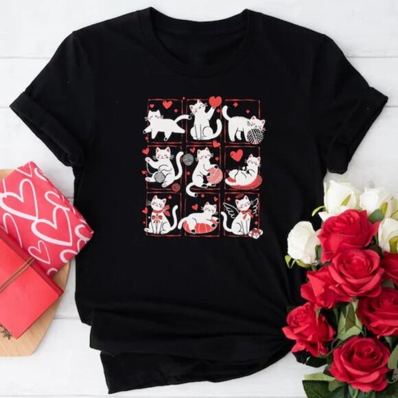 Tops - Funny Valentine Cat Shirt, Valentine Cat Tee, Gift For Cat Lovers